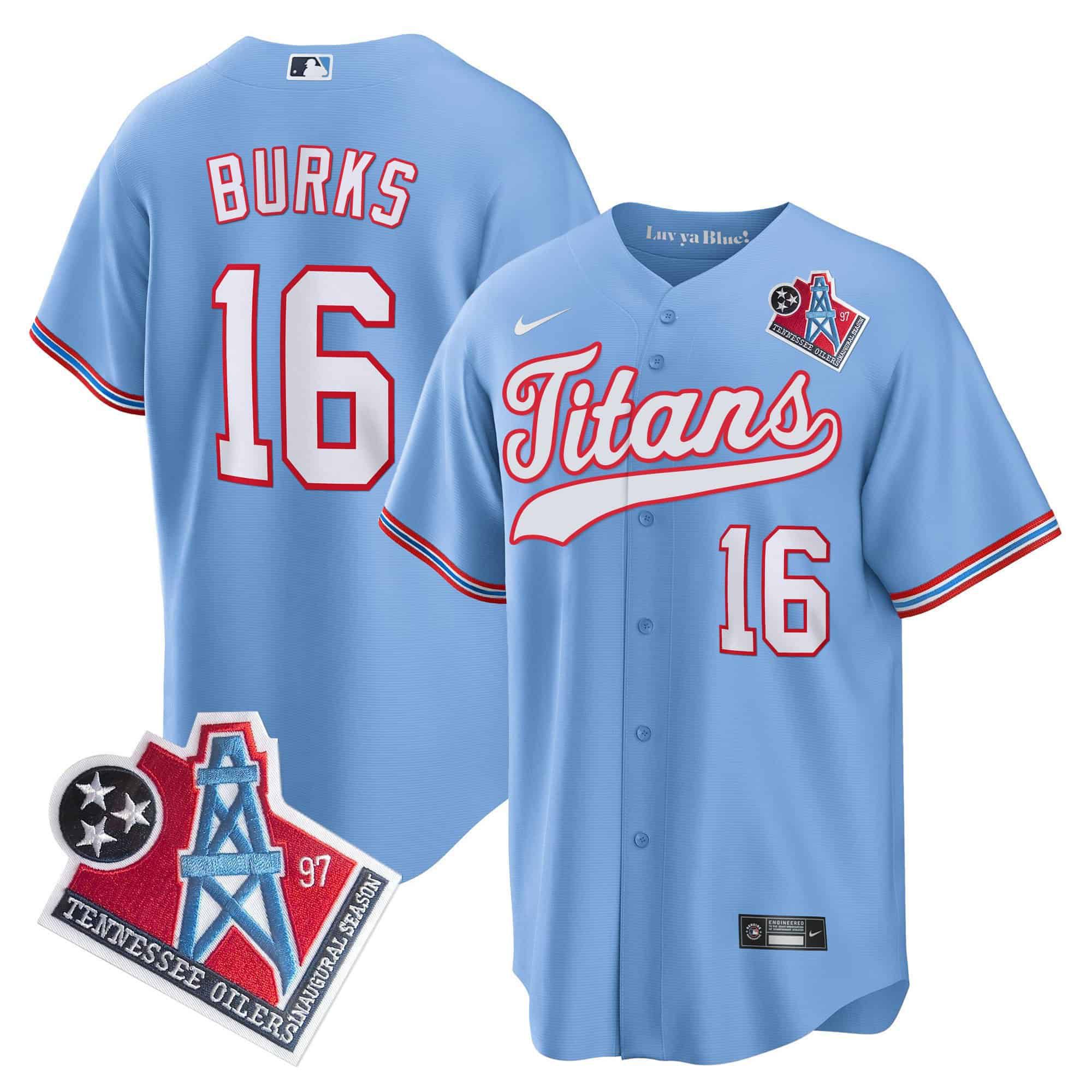 Men Tennessee Titans #16 Burks Light Blue Nike 1997 Throwback Limited Cool Base NFL Jersey